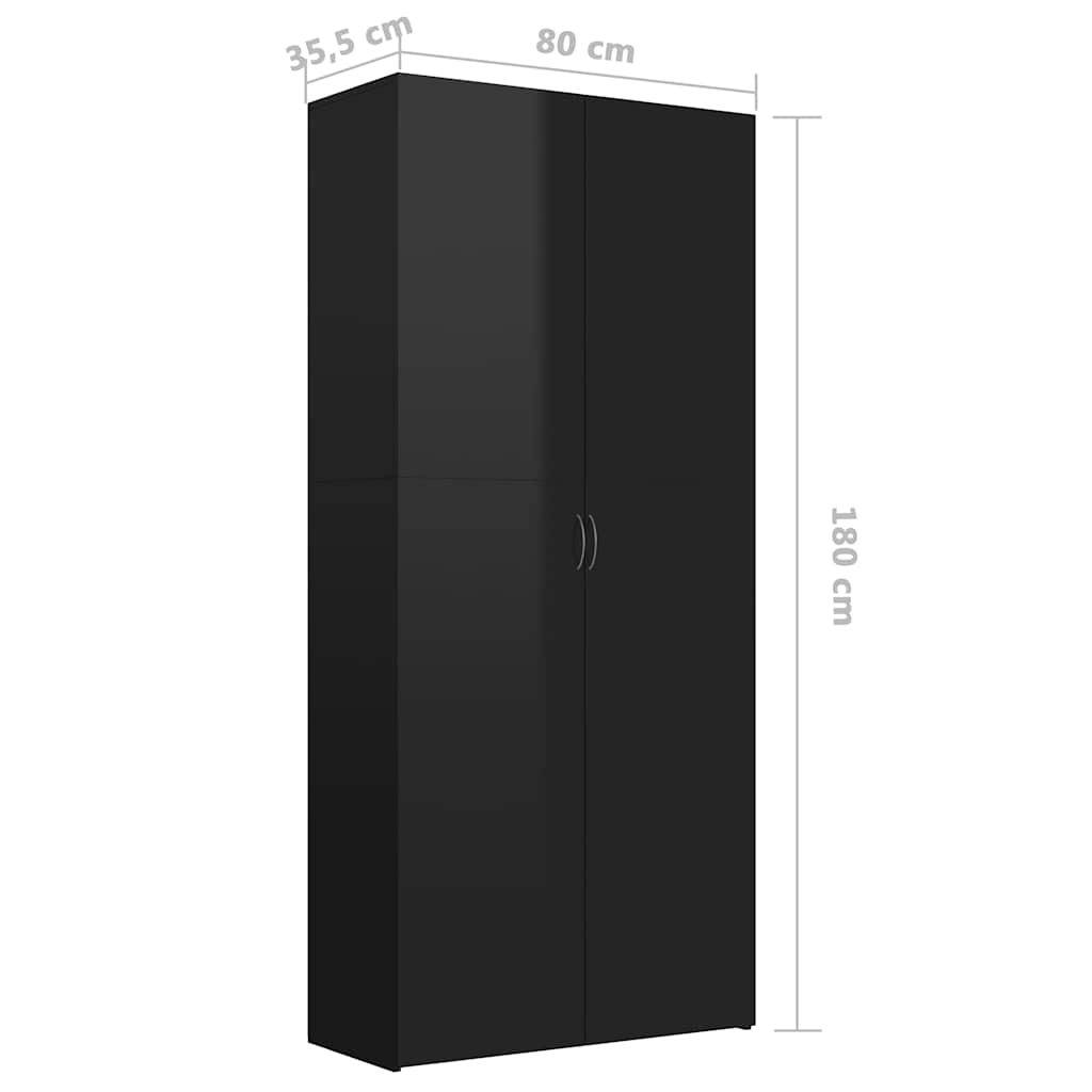 Magasfényű fekete szerelt fa cipőszekrény 80 x 35,5 x 180 cm 8