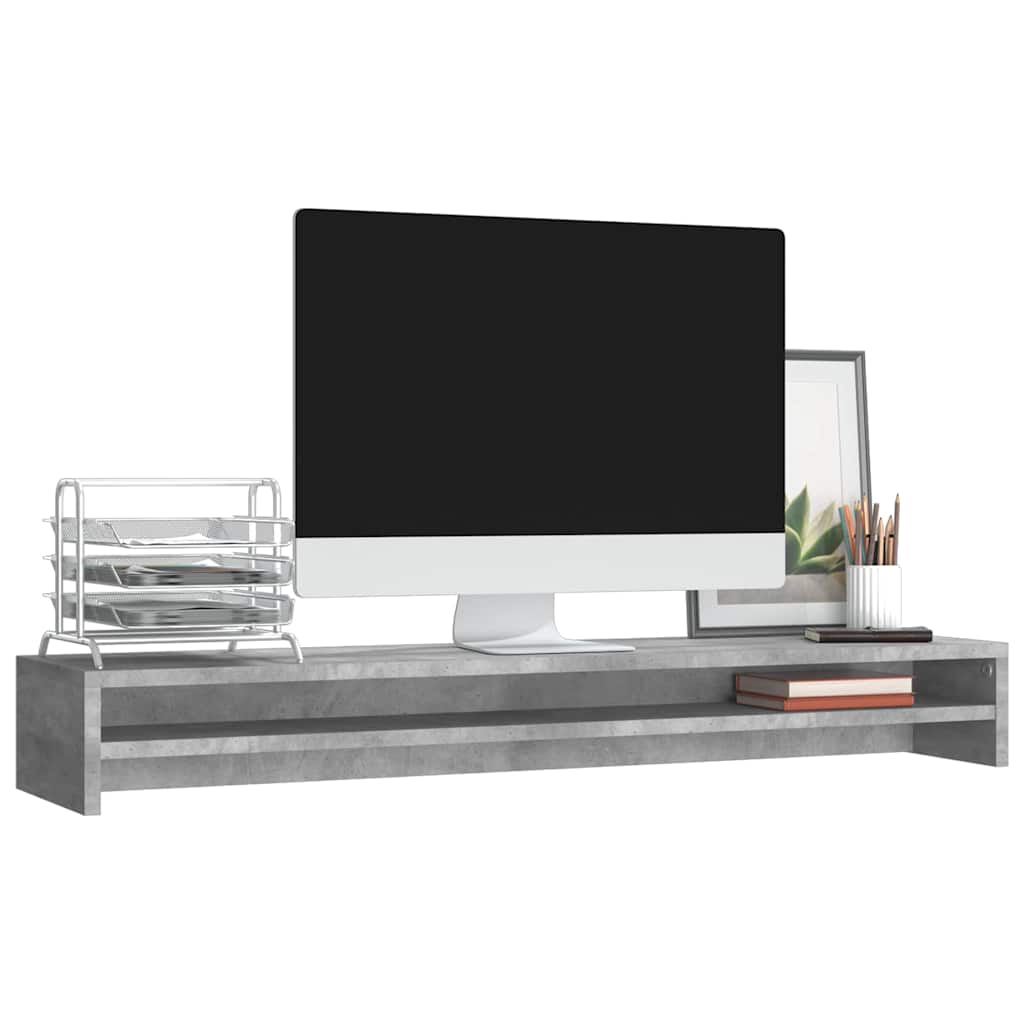 Betonszürke szerelt fa monitorállvány 100 x 24 x 13 cm 3