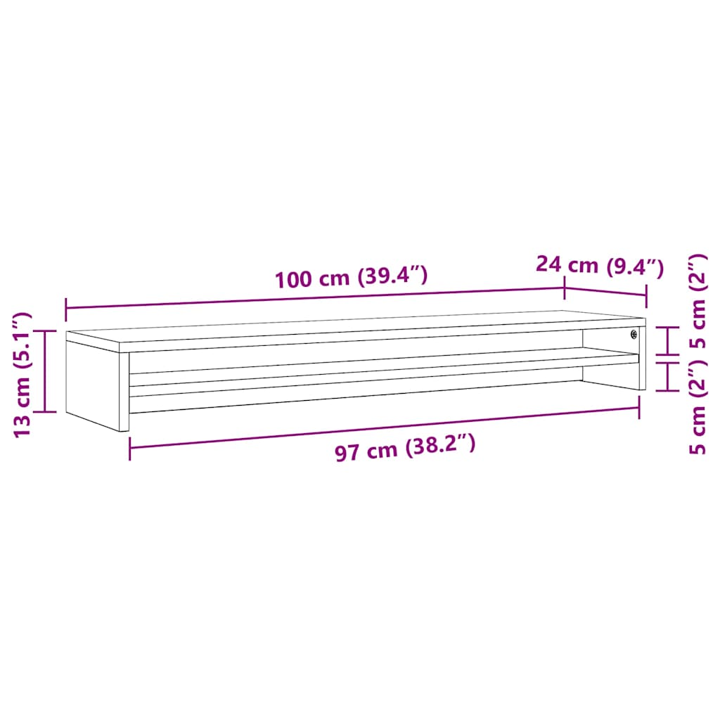 Betonszürke szerelt fa monitorállvány 100 x 24 x 13 cm 7