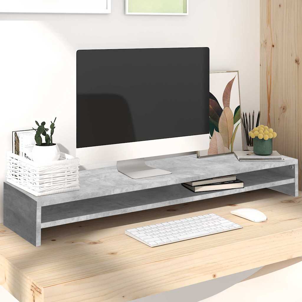 Betonszürke szerelt fa monitorállvány 100 x 24 x 13 cm
