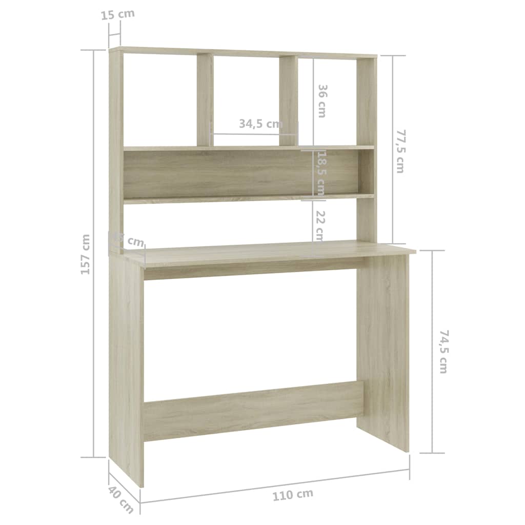 Sonoma-tölgy forgácslap íróasztal polcokkal 110 x 45 x 157 cm 6
