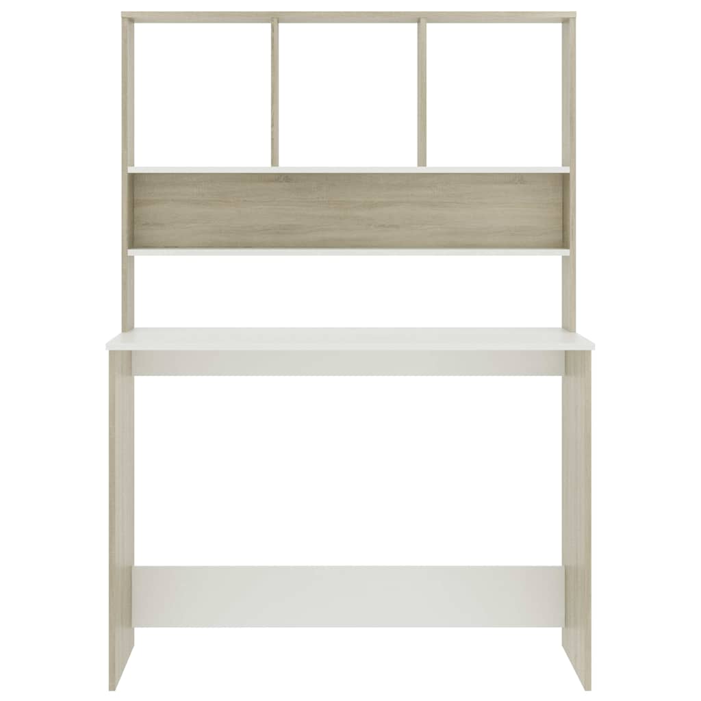 Fehér-Sonoma színű forgácslap íróasztal polcokkal 110 x 45 x 157 cm 4