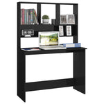 Magasfényű fekete forgácslap íróasztal polcokkal 110x45x157 cm 3
