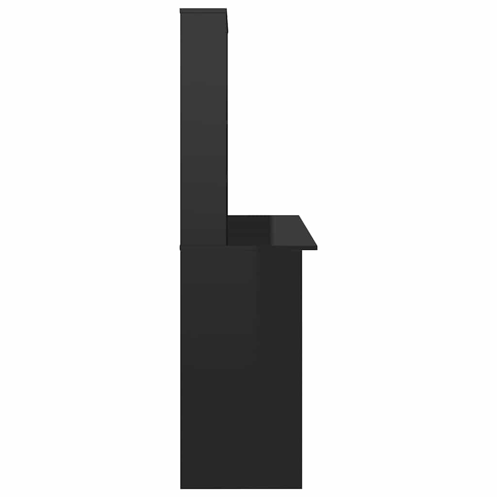 Magasfényű fekete forgácslap íróasztal polcokkal 110x45x157 cm 5