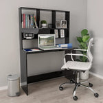 Magasfényű fekete forgácslap íróasztal polcokkal 110x45x157 cm
