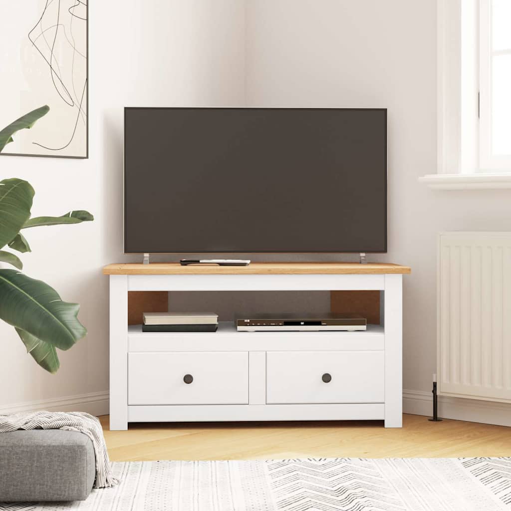 Fehér tömör fenyőfa sarok TV-szekrény 93 x 49 x 49 cm 3