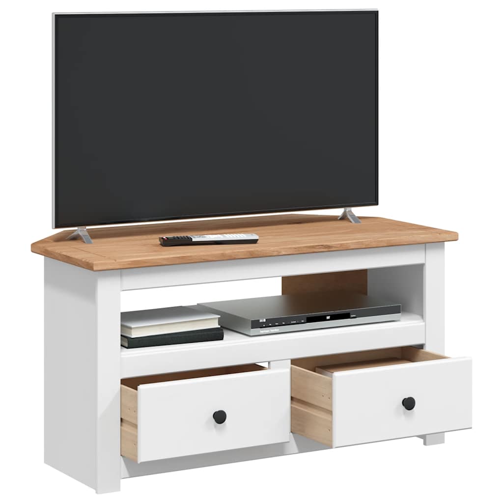 Fehér tömör fenyőfa sarok TV-szekrény 93 x 49 x 49 cm 4
