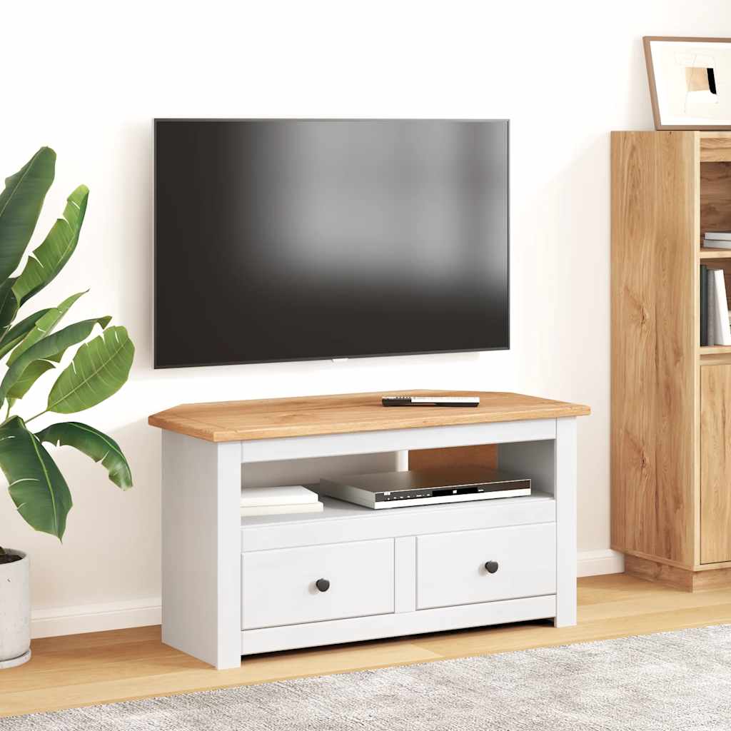 Fehér tömör fenyőfa sarok TV-szekrény 93 x 49 x 49 cm