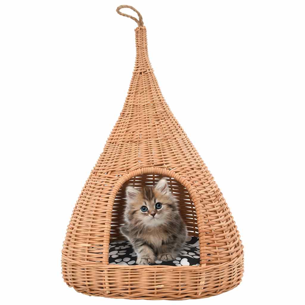 Természetes fűzfa macskaház párnával és tipi-sátorral 40x60 cm