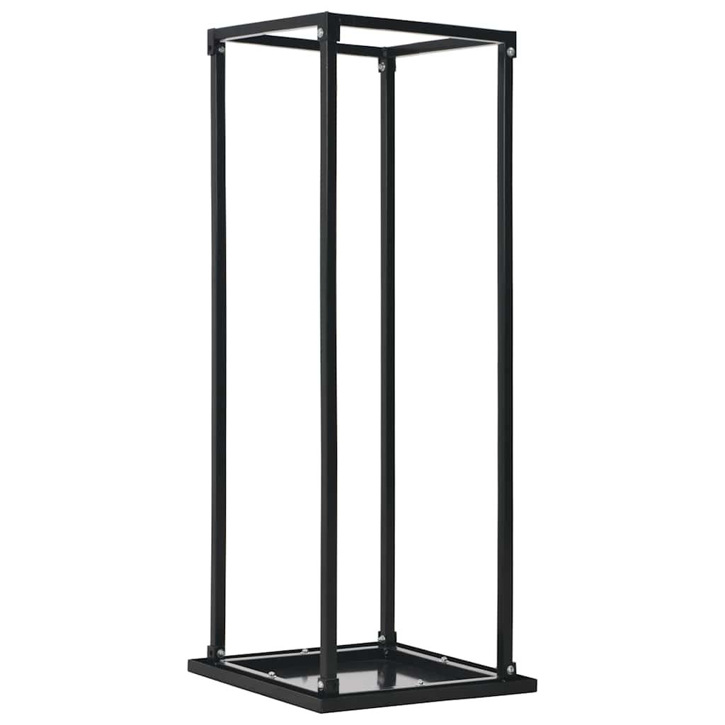 Fekete acél tűzifatároló alappal 37 x 37 x 113 cm