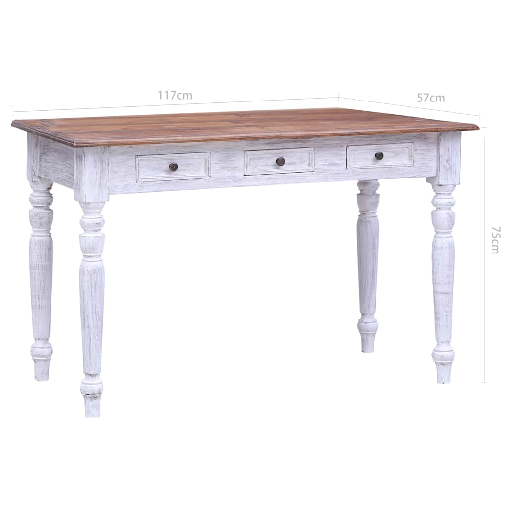 Fehér tömör mahagóni fa fiókos íróasztal 117 x 57 x 75 cm 8