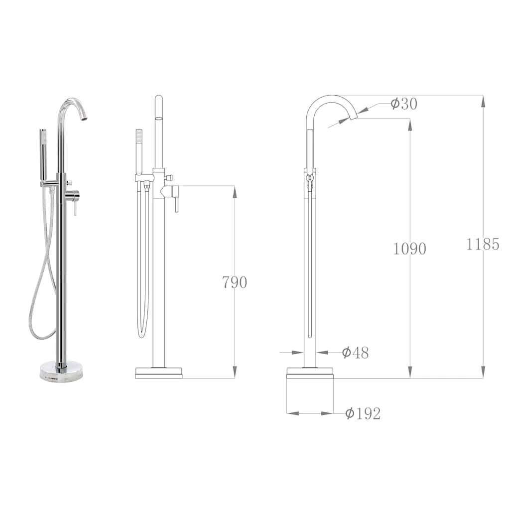 Szabadon álló rozsdamentes acél kádtöltő csaptelep 118,5 cm 5