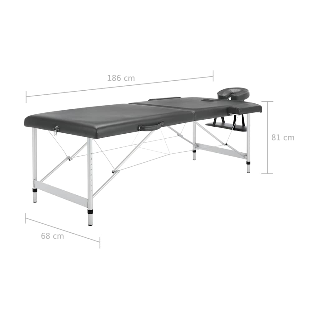 2 zónás antracit masszázsasztal alumínium vázzal 186 x 68 cm 11