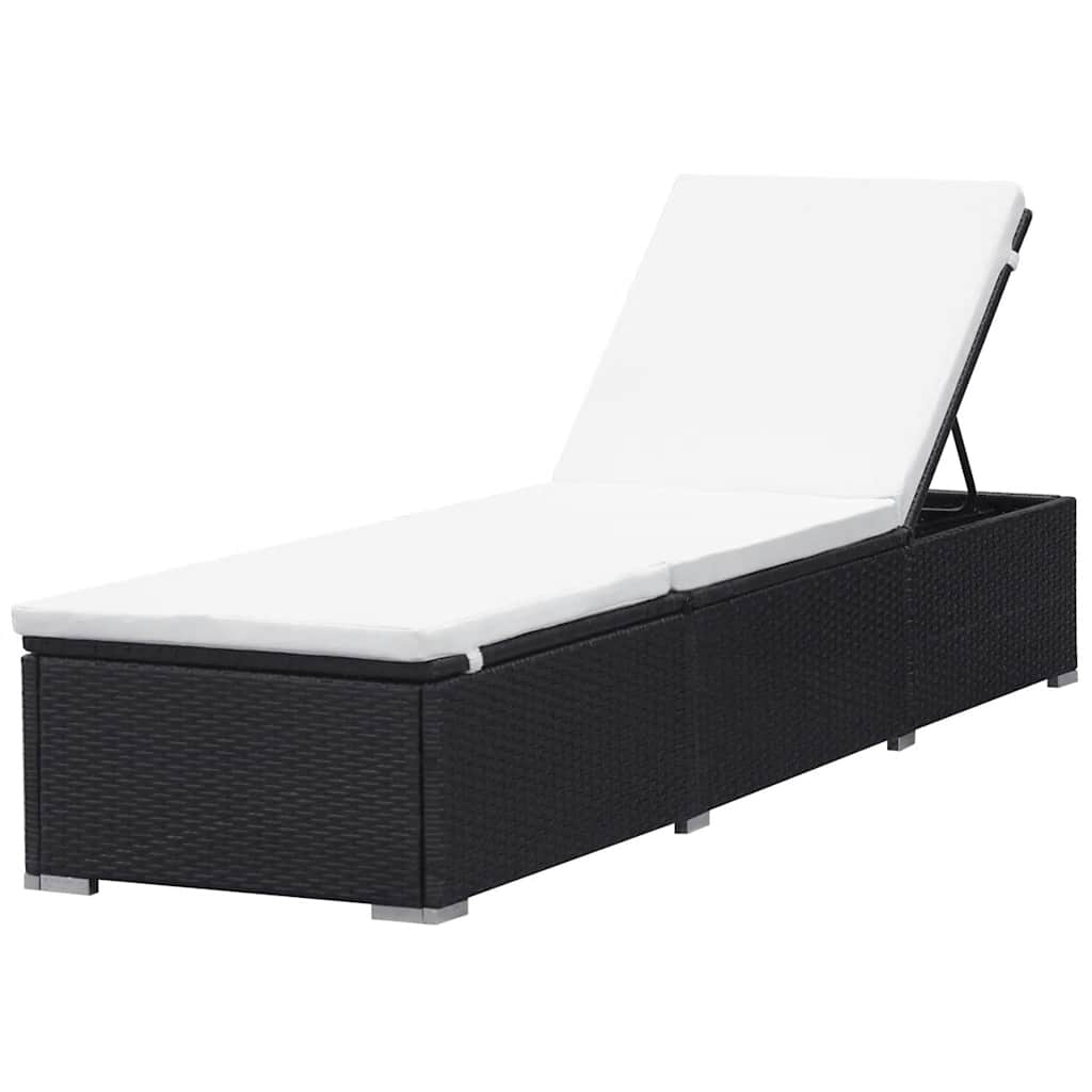 2 db fekete polyrattan napozóágy párnával 3
