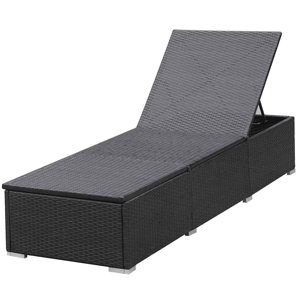 2 db fekete polyrattan napozóágy párnával 4