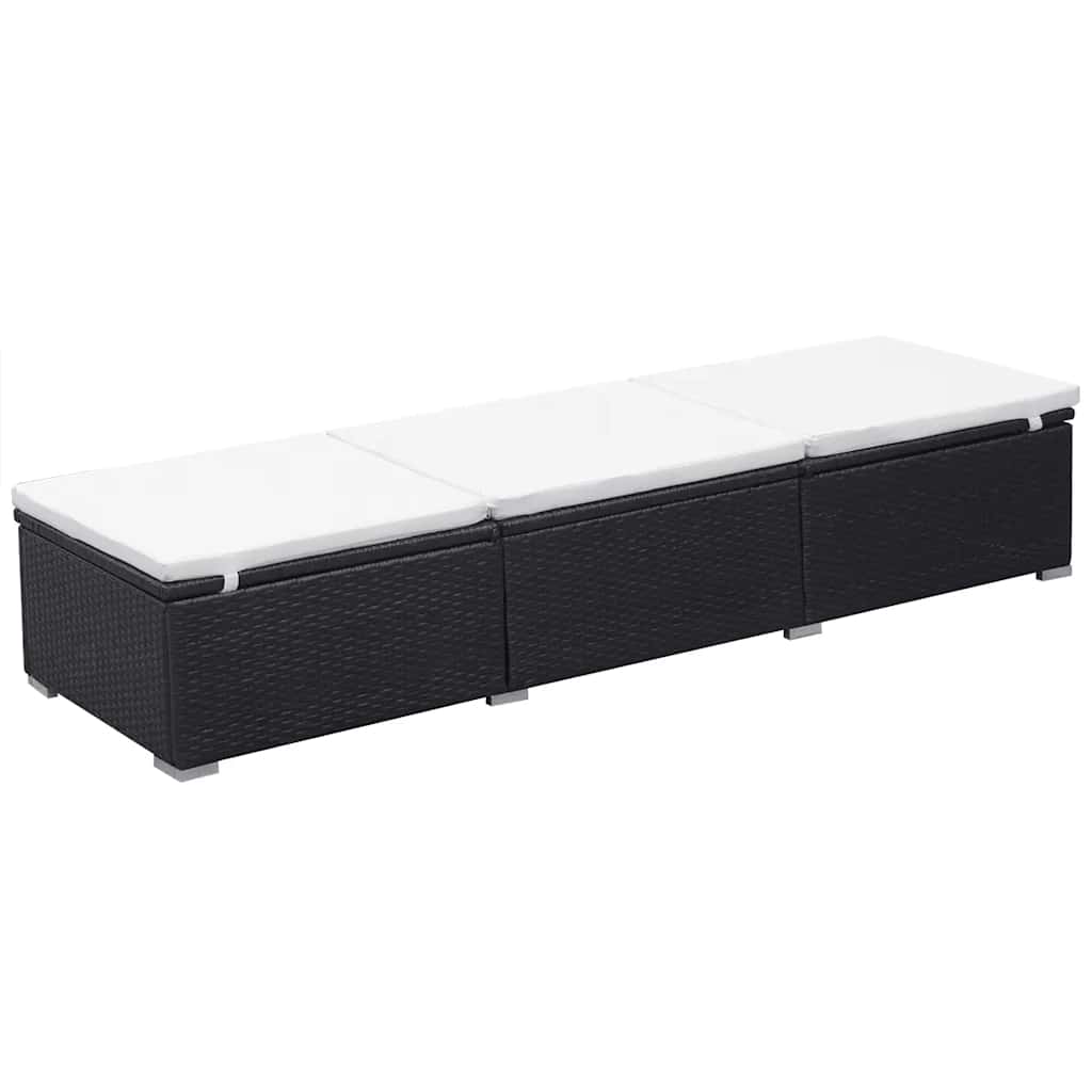 2 db fekete polyrattan napozóágy párnával 5