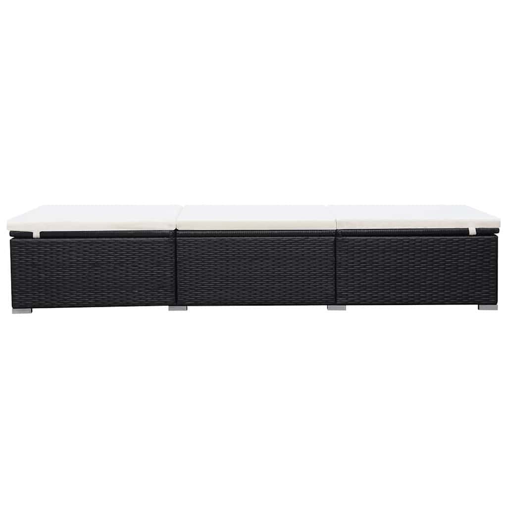 2 db fekete polyrattan napozóágy párnával 6