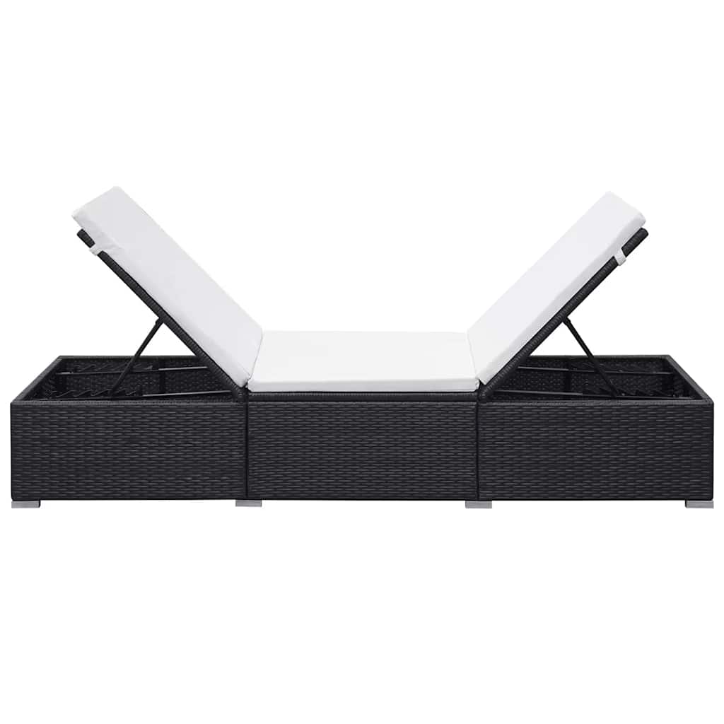2 db fekete polyrattan napozóágy párnával 7