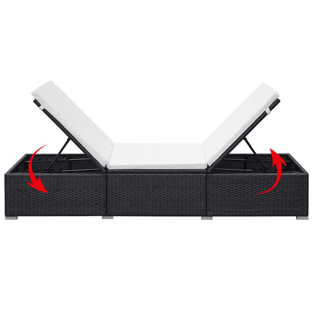 2 db fekete polyrattan napozóágy párnával 8