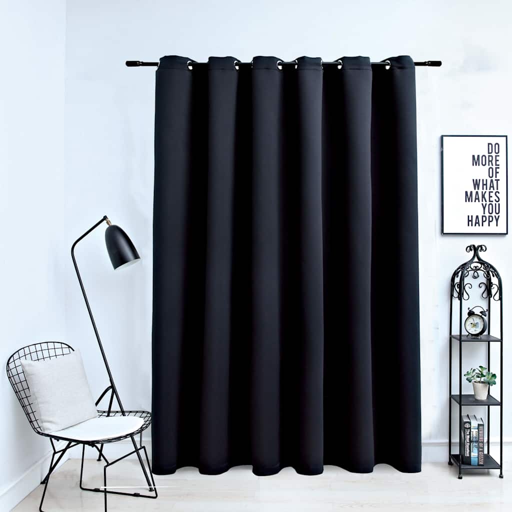 Fekete sötétítőfüggöny fémkarikákkal 290 x 245 cm
