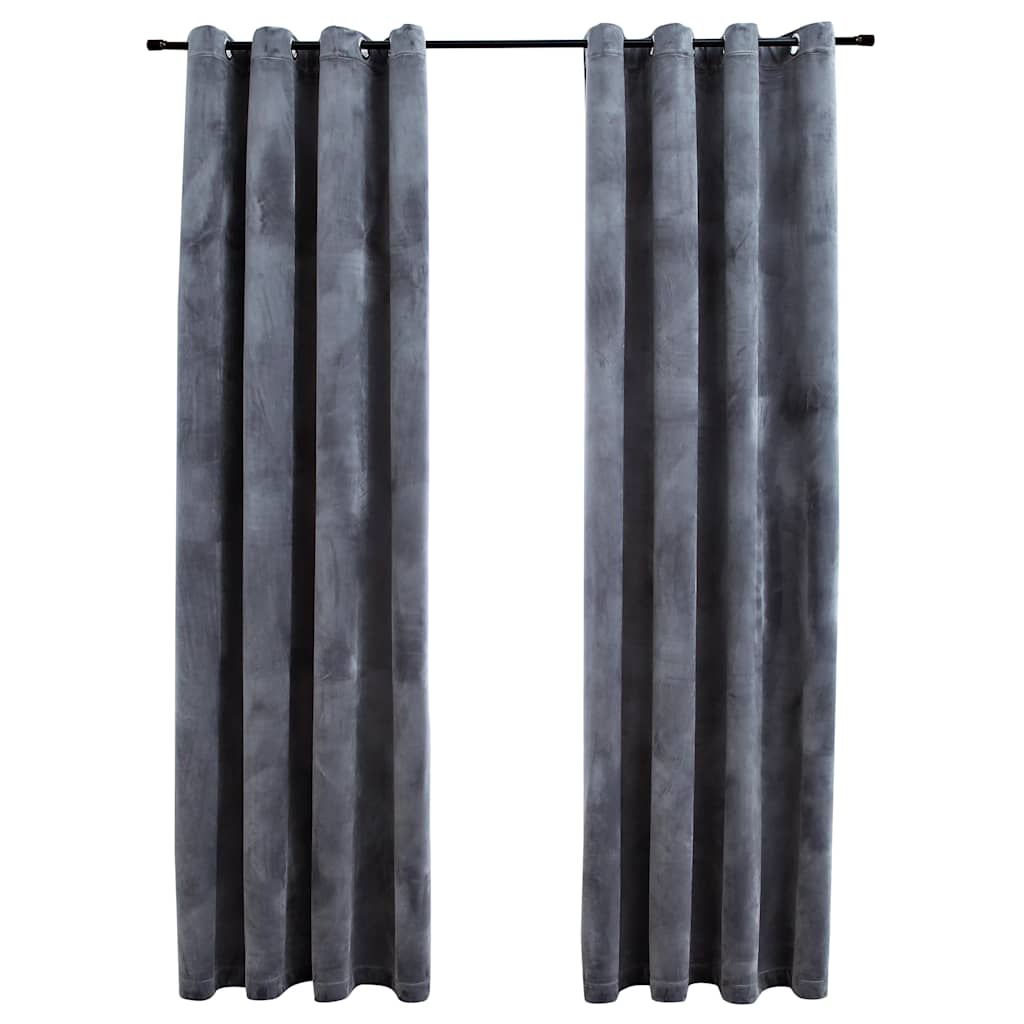 2 db antracit bársony sötétítőfüggöny gyűrűkkel 140 x 255 cm 2