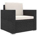 8-részes fekete polyrattan kerti bútorszett párnákkal 4