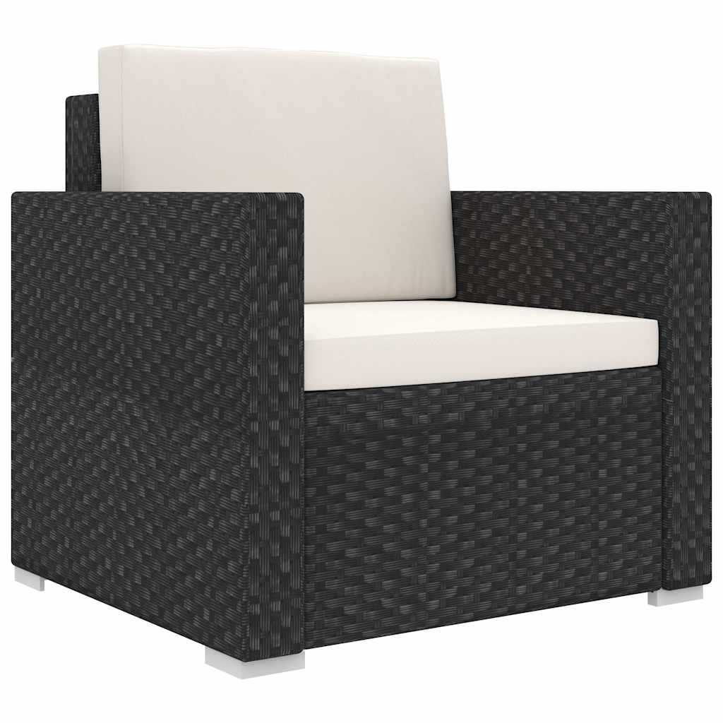 8-részes fekete polyrattan kerti bútorszett párnákkal 4