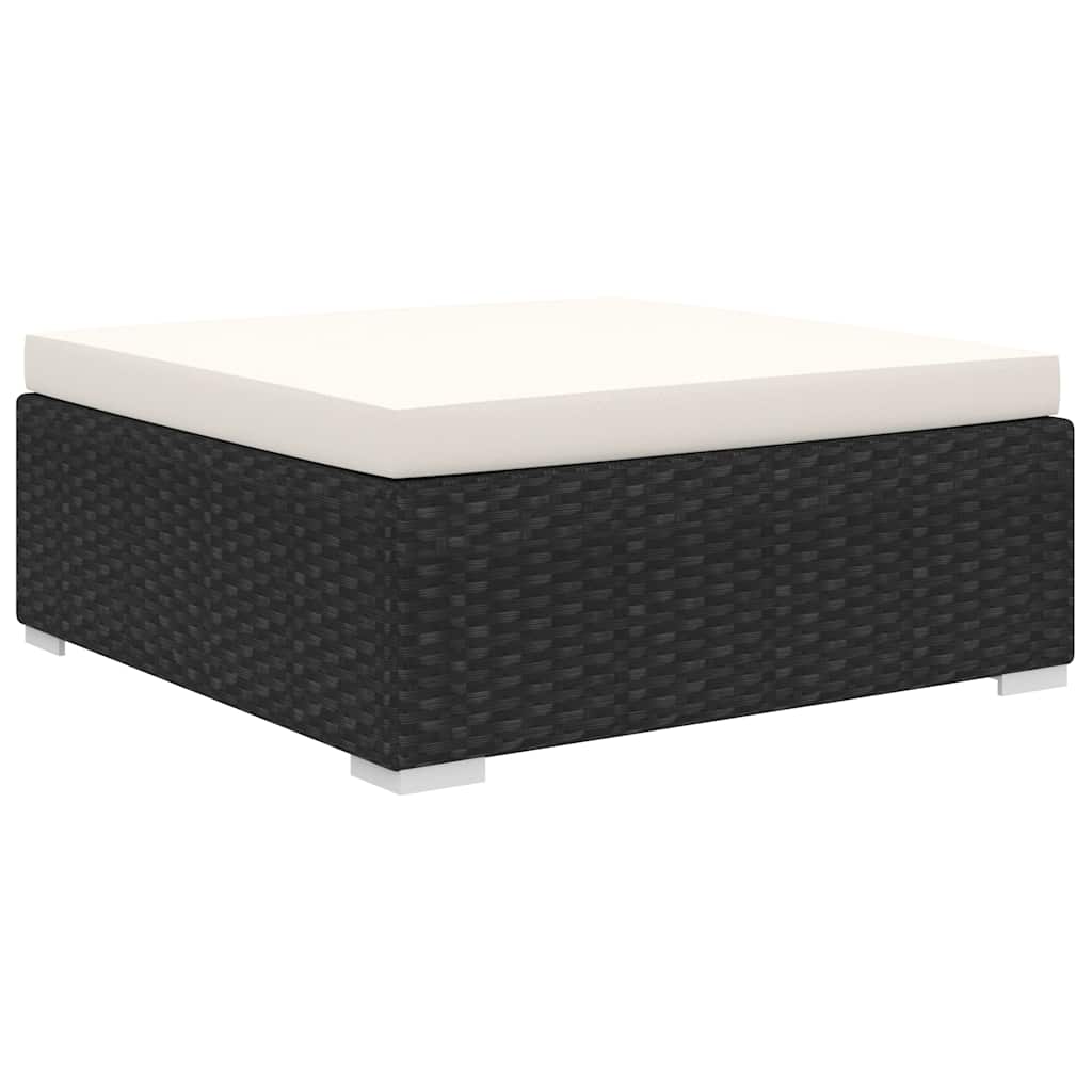 8-részes fekete polyrattan kerti bútorszett párnákkal 7
