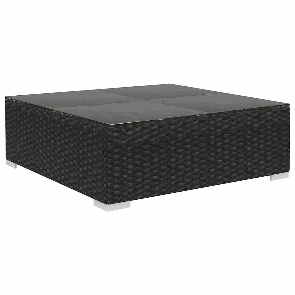 8-részes fekete polyrattan kerti bútorszett párnákkal 8