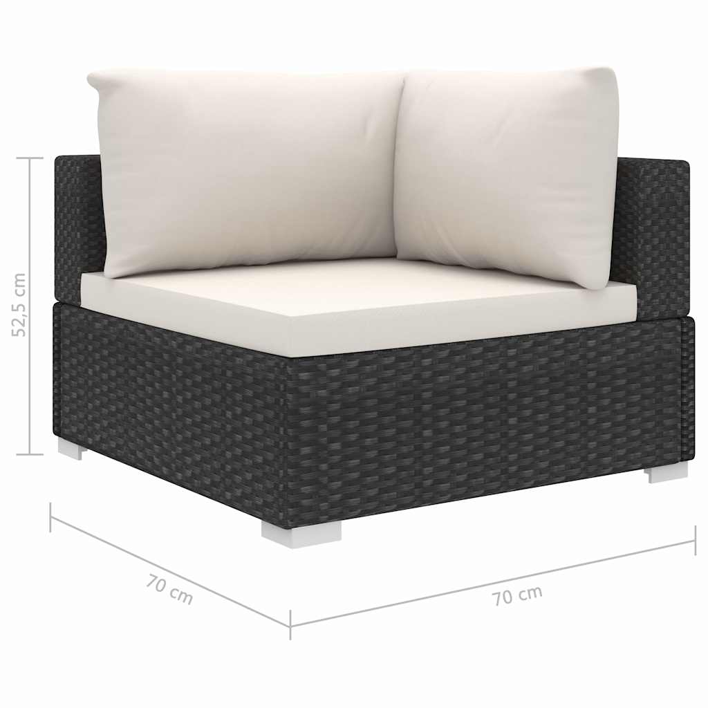 8-részes fekete polyrattan kerti bútorszett párnákkal 10