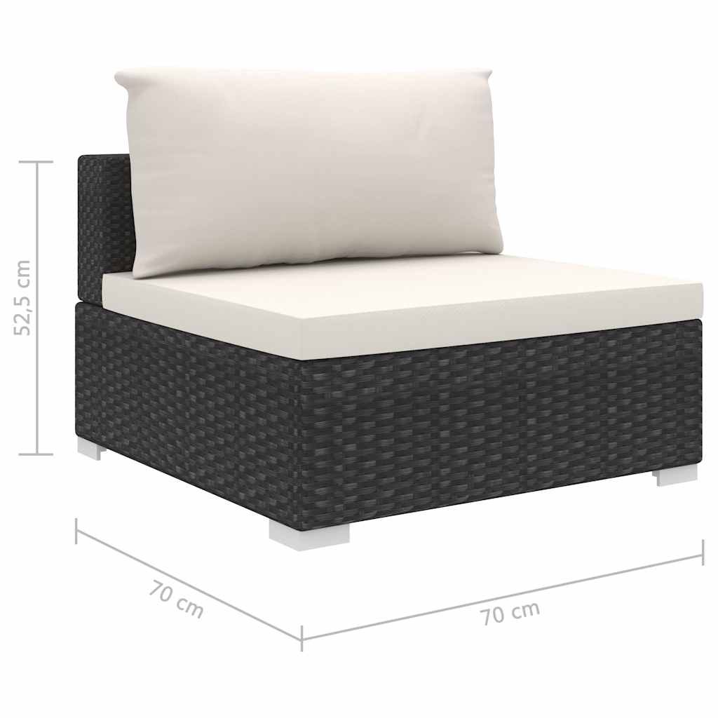 8-részes fekete polyrattan kerti bútorszett párnákkal 11