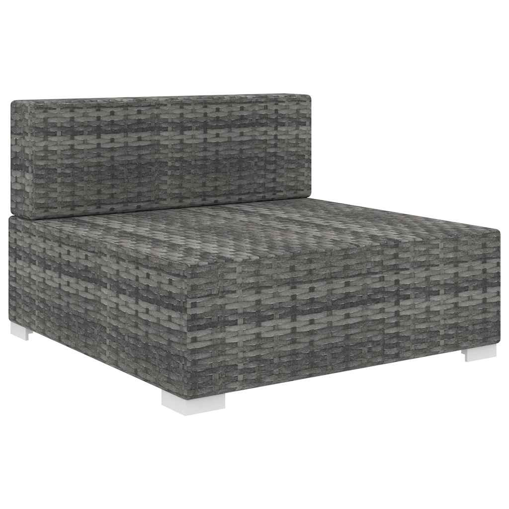 1 db szürke polyrattan moduláris középső kanapé párnákkal 2