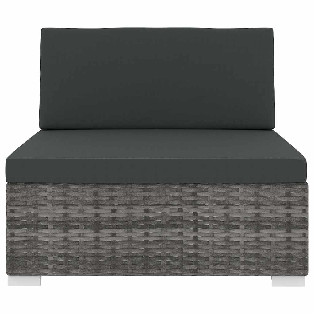 1 db szürke polyrattan moduláris középső kanapé párnákkal 3