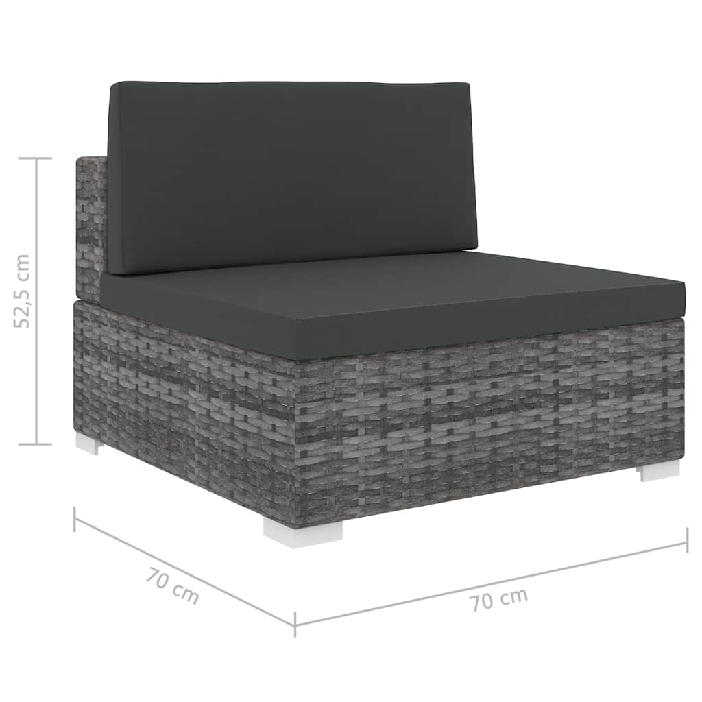 1 db szürke polyrattan moduláris középső kanapé párnákkal 5