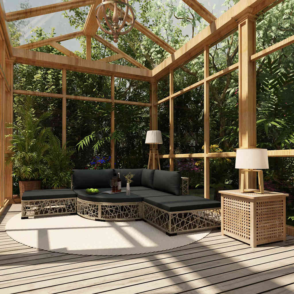 6 részes szürke polyrattan kerti ülőgarnitúra párnákkal