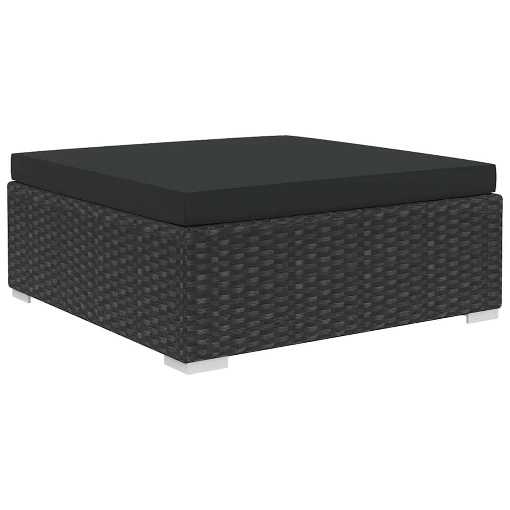 11-részes fekete polyrattan kerti bútorszett párnákkal 6