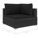 11-részes fekete polyrattan kerti bútorszett párnákkal 9