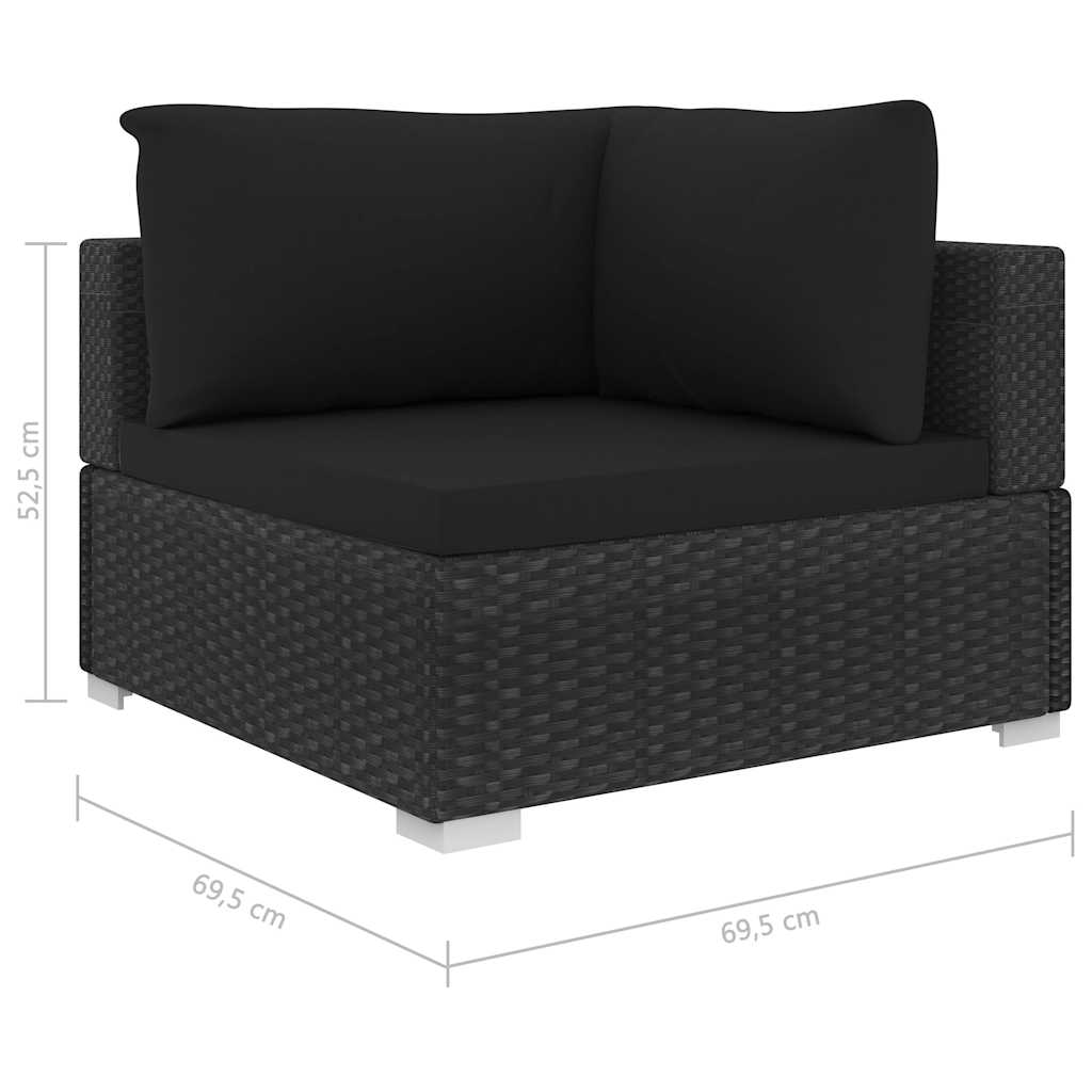 11-részes fekete polyrattan kerti bútorszett párnákkal 9