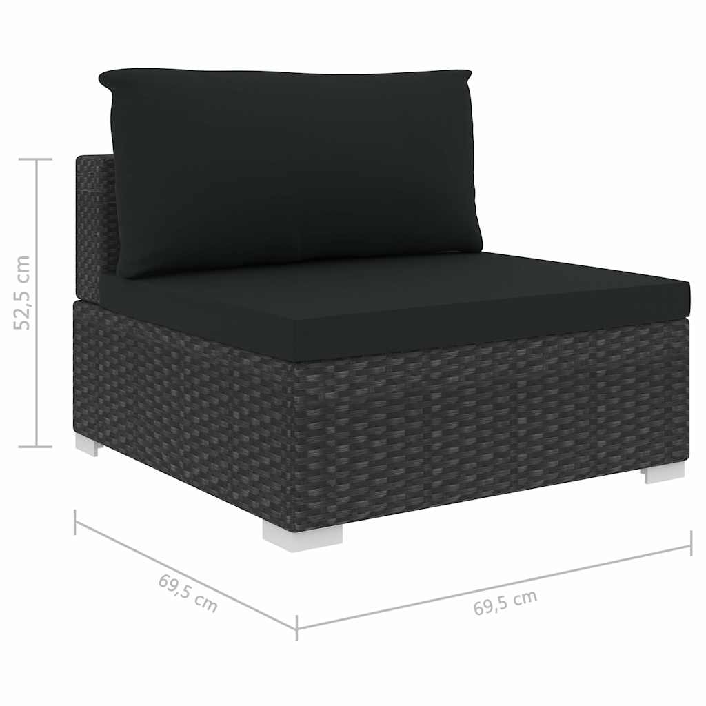 11-részes fekete polyrattan kerti bútorszett párnákkal 10