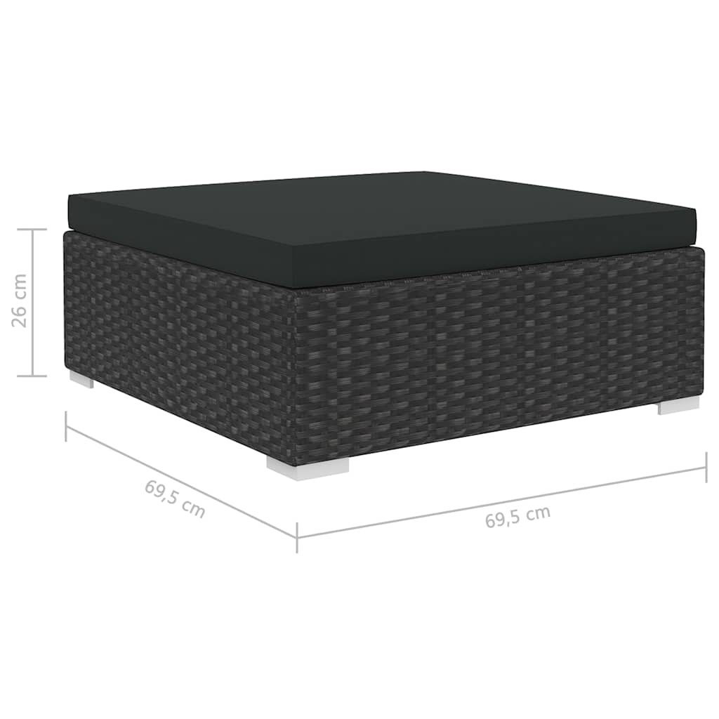 11-részes fekete polyrattan kerti bútorszett párnákkal 11