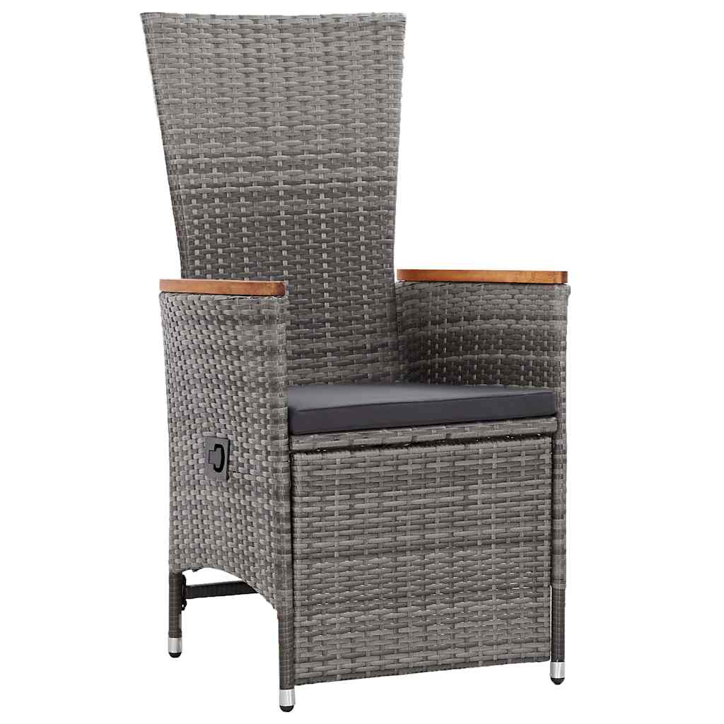 2 db szürke dönthető háttámlás polyrattan kerti szék párnával 2