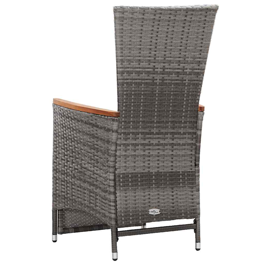 2 db szürke dönthető háttámlás polyrattan kerti szék párnával 7