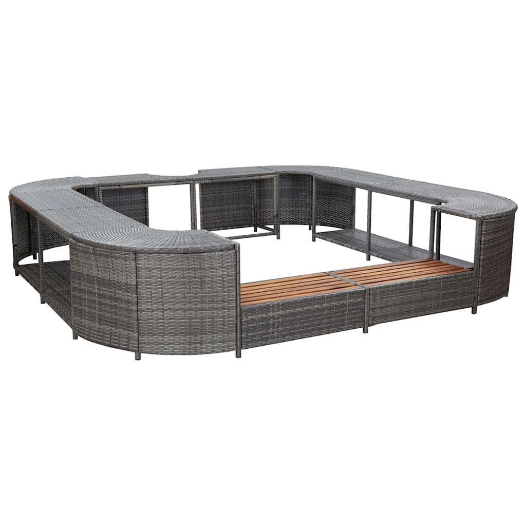 Szürke négyszög alakú polyrattan pezsgőfürdőkeret 268x268x55 cm