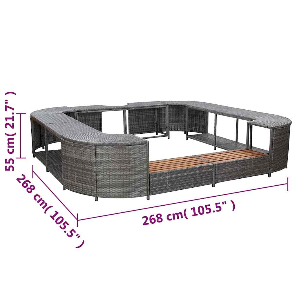 Szürke négyszög alakú polyrattan pezsgőfürdőkeret 268x268x55 cm 7