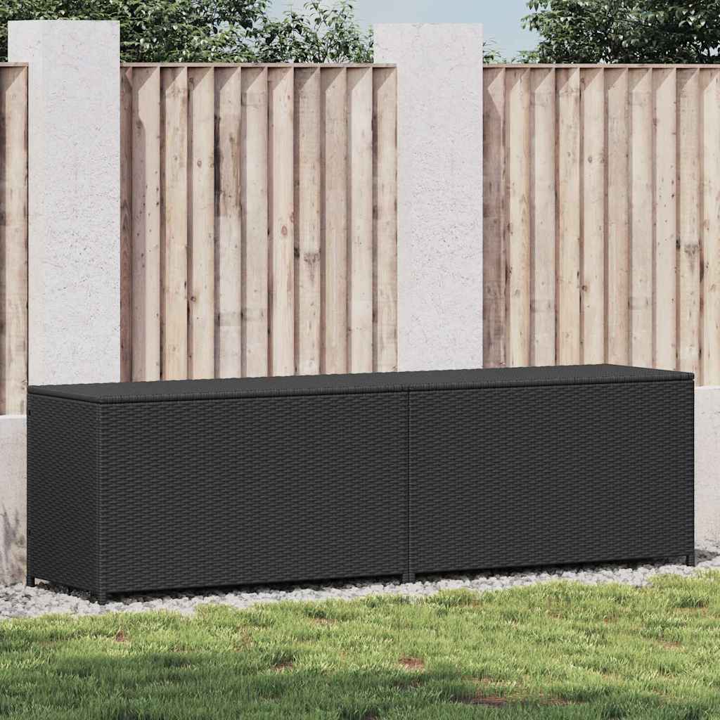 Fekete polyrattan kerti tárolóláda 200 x 50 x 60 cm