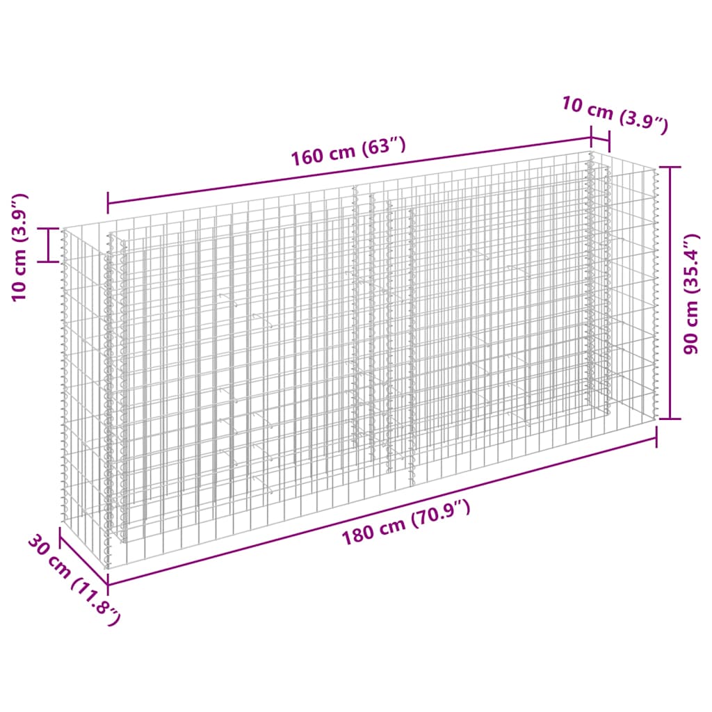 Horganyzott acél gabion magaságyás 180 x 30 x 90 cm 7