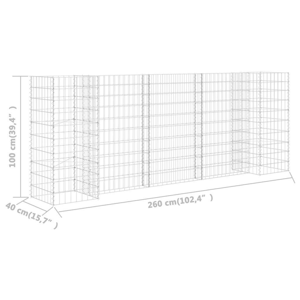 H alakú acéldrót virágtartó gabion 260 x 40 x 100 cm 6