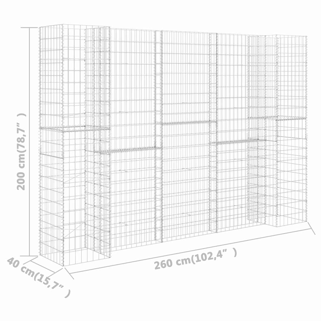 H alakú acéldrót virágtartó gabion 260 x 40 x 200 cm 6