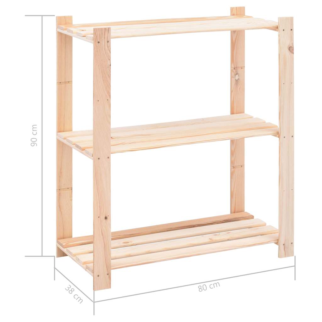 3-szintes tömör fenyőfa tárolóállvány 150 kg 80 x 38 x 90 cm 7