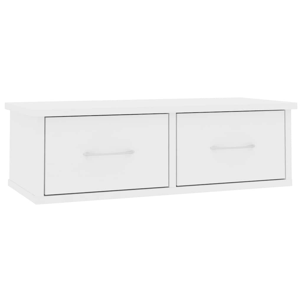 Fehér szerelt fa falra szerelhető fiókos polc 60 x 26 x 18,5 cm 2